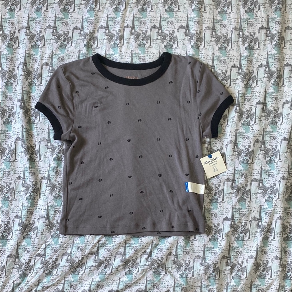 Arizona Jean Company Gray and Black Cropped Ringer Tee
